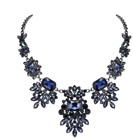 EVER FAITH Strass Kragen Halskette für Damen Kristall Floral Art Deco Vintage Statement für Hochzeit Party Dunkel-Blau
