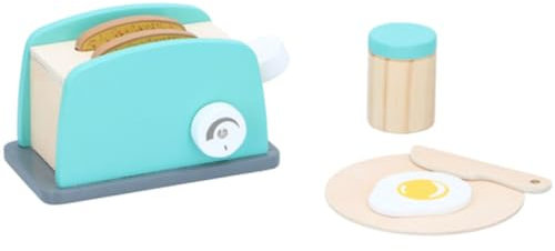 7PC Wooden Pop-Up Toaster Playset with Timer Setting Wooden Bread and Egg Educational Learning Creativity Pretend Play Roleplay Imaginative Breakfast Adventure Food Set for Kids Ages 3+ Boys Girls