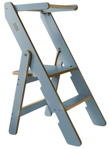 Lernturm Klappbar aus Holz, Lernturm faltbar, Küchenturm aus Holz, Klappbarer Küchenhelfer, Lerntower Montessori, Kleiner Lehrturm (blau)
