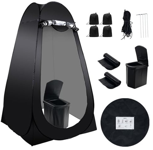 Tragbares Camping-Toiletten-Set für Erwachsene, Pop-Up-Sichtschutzzelt, XL, zusammenklappbares Toiletten-Töpfchen mit Campingzelt, Outdoor-Instant-Duschzelt, Camping-WC, Umkleidezimmer (schwarz)