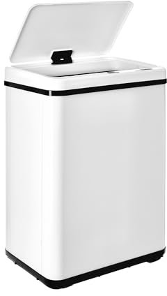 WELL HOME MOBILIARIO & DECORACIÓN Cubo de Basura Inteligente con Patas con Apertura automática y Contacto Manual de 40L, Alto: 55,5 con patas (71.5 cm), Blanco.