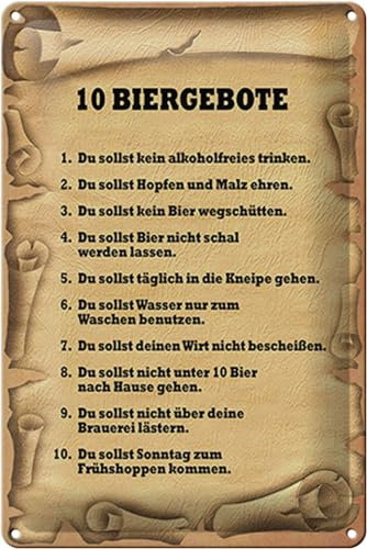 Schild Blech 20x30cm - Made in Germany - Spruch 10 Biergebote du sollst kein Metall Deko Blechschild