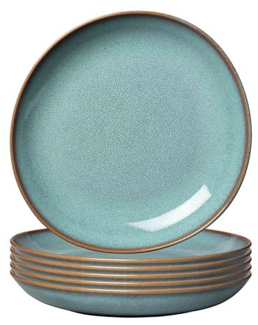 Villeroy & Boch like. by Lave Glacé Schalen 6er Set, 27 cm, Flache Schale für Pasta & Suppe, Skandinavisches Design, Steingut, Türkis