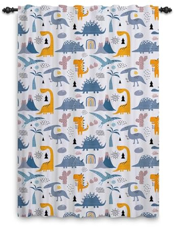 ggaimwf Dinosaurier-Vorhänge für Kinderzimmer Cartoon-Dino Wildtiere Jura Bunt Fenstervorhänge Vorhänge mit Schlaufe Kinderzimmer Hängender Raumteiler Innenvorhang 107x160cm 1 Panel
