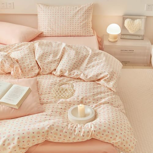 Sedefen Housse de Couette 240x260 cm cœur Rose Ado Adultes Parure de Lit 2 Personnes avec Fermeture Éclair Filles Housse Couette en Microfibre avec 2 Taies d'oreiller 65x65 cm