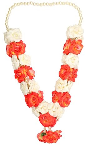 Ghirlanda di fiori artificiali di Mala con nastro di rose Haar Mala per Idol-Mala per statue di Dio, accessori per statue Pooja Sringar, ornamento per decorazioni tradizionali indiane per festival