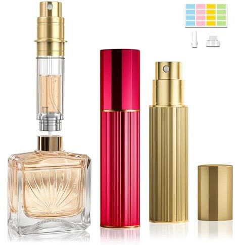 JOOMOKO Perfume Atomiser, Perfume Travel Bottle, 10ML Atomiser Spray Bottle, Refillable & Travel Size Perfume Spray Bottle Easy to Refill Cologne Dispenser for Women and Men(Gold&Red)