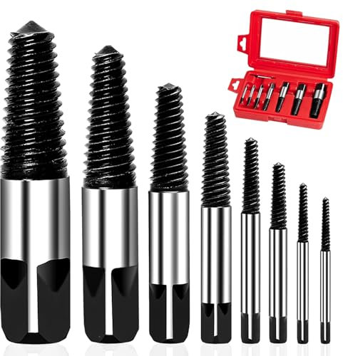 MSIHEY Set di 8 Estrattore di Viti Danneggiato 1/8-9/5 Pollice Estrattore Viti Spanate con Scatola di Stoccaggio per Viti Tubi Dell'acqua Danneggiati M3-M45