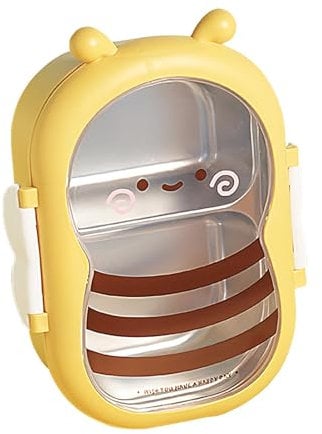 YRTUOP Lonchera Para Niños, Recipiente Para Aperitivos Infantil Para La Escuela Caja De Aperitivos De Acero Inoxidable En Forma De Abeja Fiambreras Campus Ideal Para Parque Colegio, 22.5x16x8cm