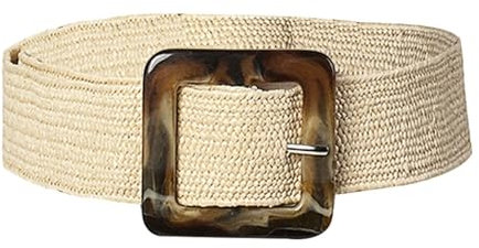 EKalgretrA Ceinture en Paille Ceinture de Taille tissée en Paille for Femmes, élastique rétro, Large tressée, Extensible, for Robe(Beige)