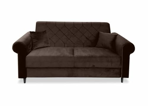 Ares Meble Stilvolles Sofa Dakota - Modernes Sofa 2 sitzer - Wohnzimmer Sofa - Kleine Sofa mit losen Rückenkissen - Solider Rahmen - Samt - Braun - Schwarzebeine