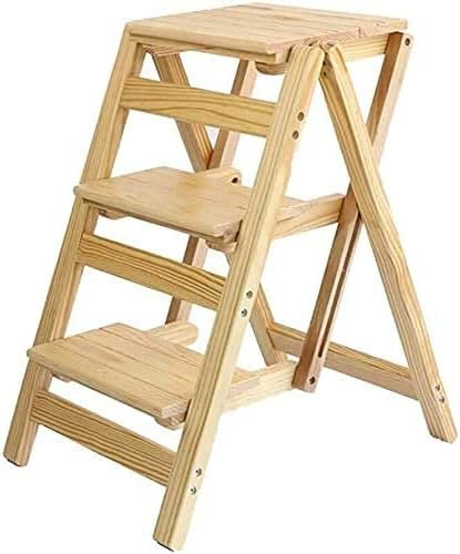 GXXINGIN Step Stool 3 Ladder Stool Multi-function Folding Stair Chair Dual-use Step Ladder Household Solid Wood St (natural)