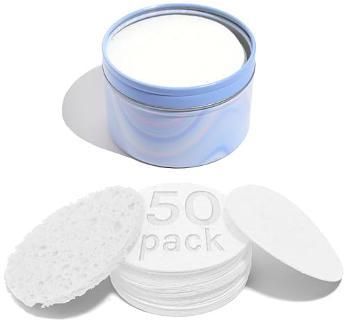 AOA Studio 50-Count Compressed Facial Sponges 100% Natural Cosmetic Spa Sponges for Facial Cleansing, Exfoliating Mask, Remove for Makeup, Dead Skin, and Dirt (White, 50 counts)