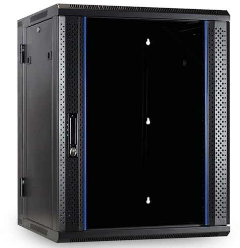 DSIT 22HE Netzwerkschrank 19 Zoll wendbares Wandgehäuse Glastür | (BxTxH) 600x600x1100mm - Schwarz - Traglast 60 kg