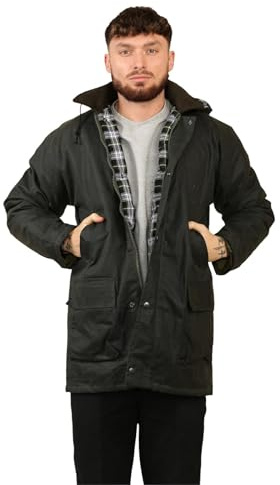 janisramone® Gepolsterte Wachsjacke für Herren, Baumwolle, gesteppte Jacke mit Kapuze, Herren-Regenjacke, wasserdicht, Wandern, Jagd, Landkleidung, Angeljacken für Herren, UK-Sportbekleidung
