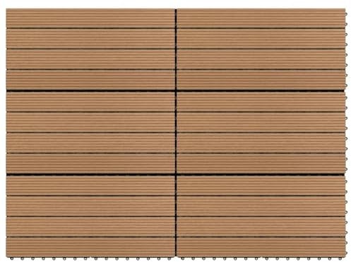 Homgoday Decking Tiles 6 pcs WPC 60x30 cm 1.08 m² Brown Flooring & Carpet Hardware