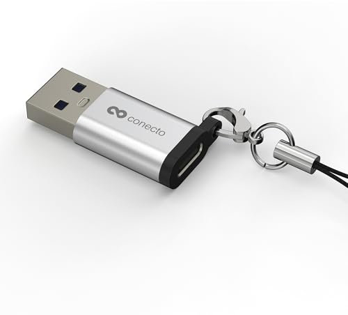 conecto USB-C auf USB-A Adapter, 480 Mbps Datenübertragung, OTG, 15W Schnellladefunktion 3A, für iPhone, Samsung Galaxy, Google Pixel UVM., Aluminium/Silber