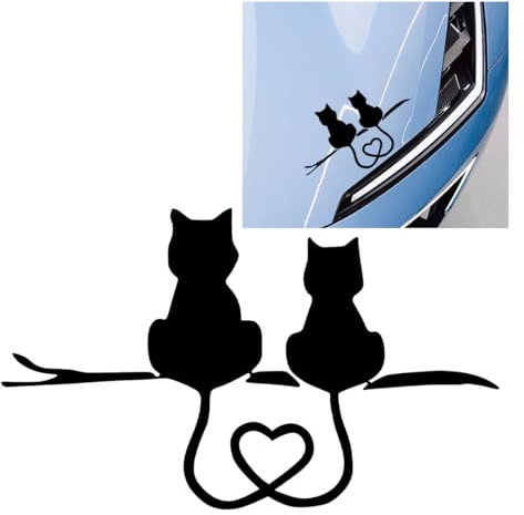 Adesivo per auto a forma di gatto carino, impermeabile, in PET con cuore, adesivo per finestrino auto, paraurti, accessorio decorativo per auto, camion, porta, laptop, casco, bottiglia da parete (nero