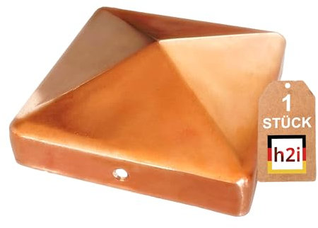 h2i Pfostenkappe | Kupfer | 91 x 91 mm | 1 Stück | Eckige Abdeckkappe für Garten Holzpfosten Pfostenträger & Zaunpfosten in Pyramidenform | Wetterschutz für Holz-Balken & Pfosten