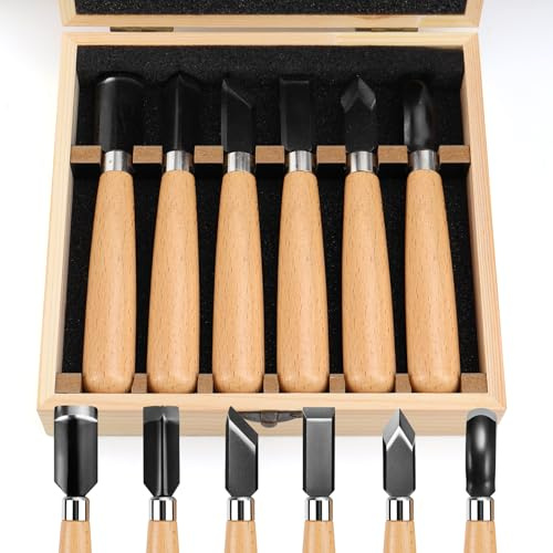 Stechbeitel Set für Holz 6tlg Schnitzwerkzeug für Holz Stemmeisen HolzmeißEl Stecheisen Satz zur Holzbearbeitung für Hobbyhandwerker - Holzmeiselset