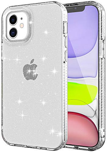 Riccase for iPhone 12 Case, Clear Cute Glitter Sparkly Transparent iPhone 12 Pro Phone Case Soft TPU Anti-Yellow & Shockproof Protective for Women Girls, Clear Glitter