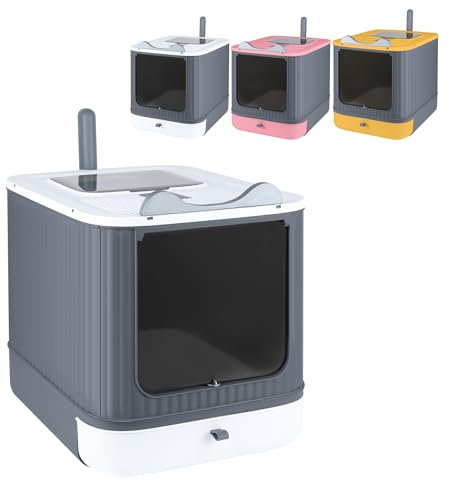 XUANYU 2 en 1 Bac à Litière Chat Fermée avec Pelle, Maison de Toilette Chat Pliable, Bac Litière avec Couvercle et 2 Portes, WC Anti Odeur pour Chats et Aux Petits Animaux (Blanc)