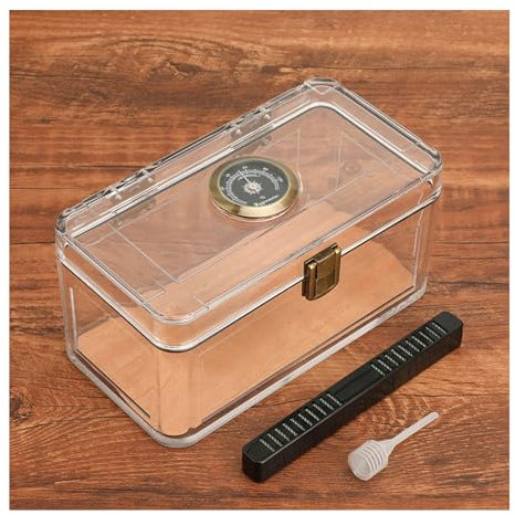 Cigar Humidor with Humidifier, Acrylic Desktop Cigar Case with Hygrometer Portable Cigar Box Spanish Cedar Wood Tray B