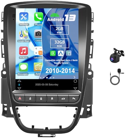 Slakerbe Android 13 Autoradio 2 Din mit Carplay Android Auto kompatibel mit Opel Astra J Buick Excelle Verano, 2G+32G 9.7 Zoll Auto Radio Stereo mit Bluetooth Navi WiFi FM RDS Rückfahrkamera Mic