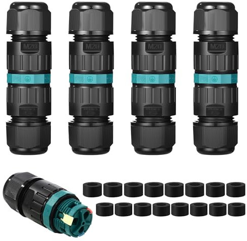 4 Pezzi Connettori Elettrici per Cavi Esterni IP68,Scatola di Giunzione Impermeabile Ø5-12 mm,Connettore Stagno Manicotto 3 Poli ,Ideale per giardini, spazi esterni, pavimenti e tetti(2 vie)