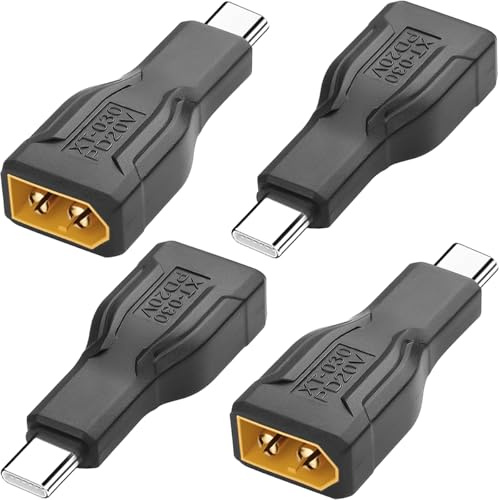 Xiatiaosann 4 Stück USB C auf XT60 Adapter, USB Typ C Stecker auf XT60-Stecker, Ladeanschluss, kabelloser Verlängerungsadapter, für LiPo-Akku, RC-Auto, FPV-Drohne, Laptop