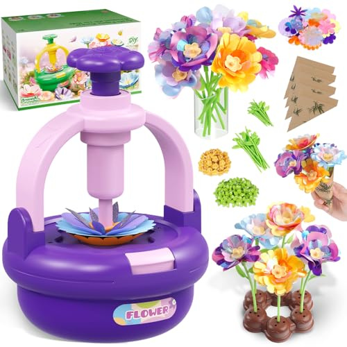Blumenstrauß Bastelset für Mädchen 4-8 Jahre - DIY Blumenmaschine mit Vase | Stoffblumen mit Blütenblättern, Stielen, Mitten und Papier gestalten – wiederverwendbares Geschenk für Mädchen & Familie