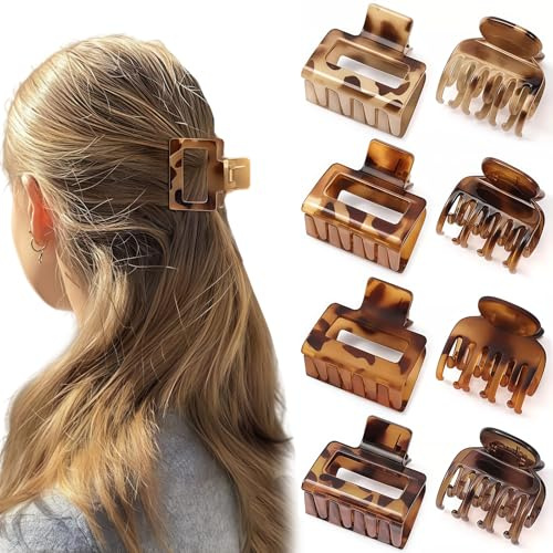 Cosblisvia 8 horquillas de tamaño mediano para mujer, pinzas cuadradas para cabello fino, fino y corto, antideslizantes, para uso diario y trabajo (estampado de leopardo)
