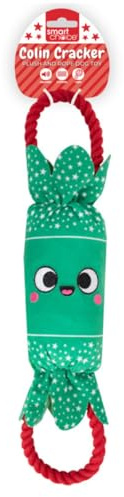 YöL Green Squeaky Plush & Rope Christmas Cracker Dog Toy – 47cm Festive Design – Soft Polyester with Internal Squeaker & Crinkle Effect – Durable Chew, Tug Of War & Fetch