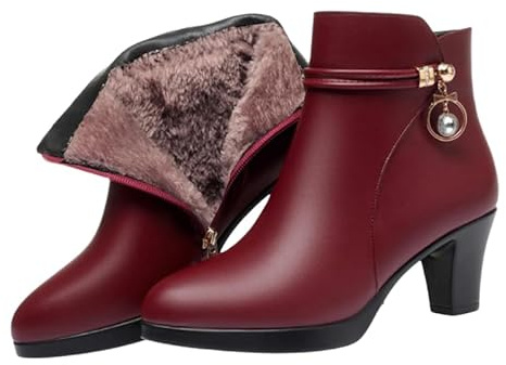 JXpxbao Damen Stiefeletten Mit Reißverschluss Absatz Stiefel Plateau Gefüttert Ankle Boots Aus Leder Extrem Warme Winterstiefel Damen Wasserdicht