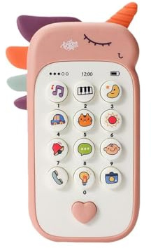 Unicorn Toy Phone for Babies 6-12 Months, Interactive Learning Phone with Music, Lights & Teether, Baby Toys 1 Year Old Girl Gifts, First Birthday Present for Toddlers Age 1, 2, 3 (Pink)