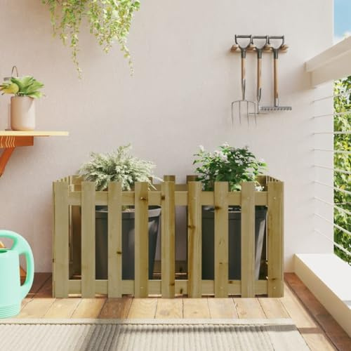 Blumentopf Hoch, Hochbeet Lattenzaun-Design 100x50x50 cm Kiefernholz Imprägniert für Garten, Terrasse, Balkon und Wohnräume