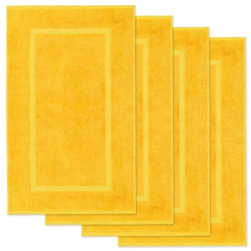 Lavea® 4er Set Badematte 50x80 cm – Rapsgelb | Badezimmerteppich 100% Baumwolle, 800 g/m², saugstark, waschbarer Badteppich, Badvorleger – Frottierserie Elena
