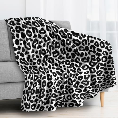 Generisch Kuscheldecke Leopard Motiv, Abstrakt Schwarz Weiß Decke 130x150 Klein, Fleecedecke Flauschig für Sofa Couch, Zimmer Deko & Geschenke, Sofadecken Kuschelig Weich (HX70)
