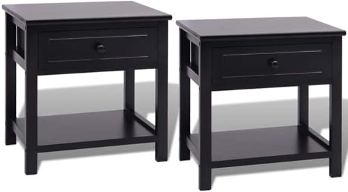 Foknhdi Nachttisch Set 2er aus Paulowniaholz mit MDF und Schwarz Lack 40 x 29 x 42 cm Modernes Design Stauraum mit Schublade und Ablage für Schlafzimmer Wohnzimmer Flur