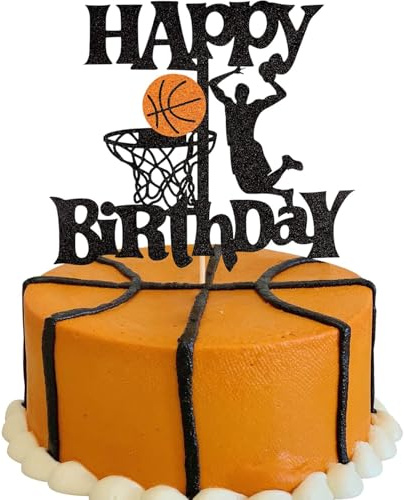 Basketball Cake Topper - Durable Party Decoration for Birthday, Reusable Black Glitter Design, Easy to Install and Remove for Sports Theme Celebration