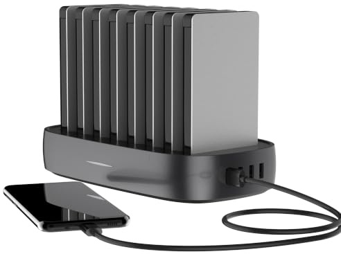 Domars Charging Station with Built-in Cables,8000mAh x8 Power Bank Dock | Phone Charging Bank,Customisable With Your Own Logo, All-in-One Portable Charger Solution for Cafe/Hotel/Library