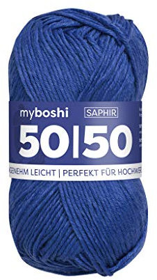 myboshi 50/50-Ganzjahres-Wolle aus Baum- und Merinowolle, für Oberbekleidung geeignet, Mulesing-frei, hochwertiges Häkel-/Strickgarn, 50g, Ll 110m Blau (Saphir), 1 Knäuel