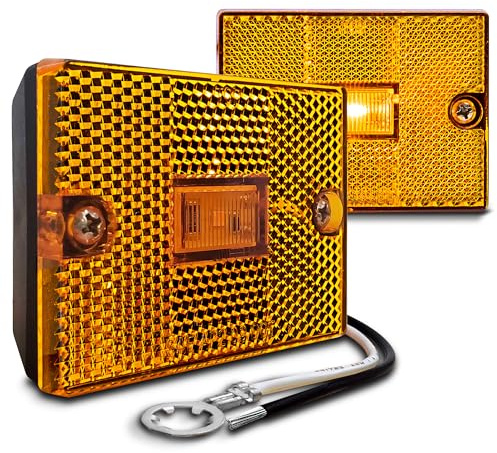 TRUE MODS 2pc 2x3 3x2 Inch Amber LED Stud-Mount Side Marker Light [DOT Certified] [IP67 Waterproof] [ Integrated Reflector] for Utility Boat Trailers Over 80 Camper RV Clearance Light