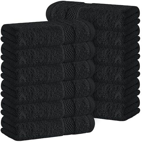 White Classic Luxus-Waschlappen aus Baumwolle, 33 x 33 cm, 650 g/m², türkische Baumwolle, Hotel, Spa, Badezimmer, Gesichtshandtuch, 12 Stück, schwarz