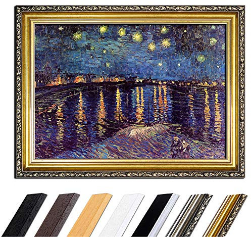 Bild mit Rahmen - Vincent van Gogh Sternennacht über der Rhône 90x70 cm - Gerahmtes Leinwandbild Alte Meister - Antiker Rahmen Gold Barock, Klassisch