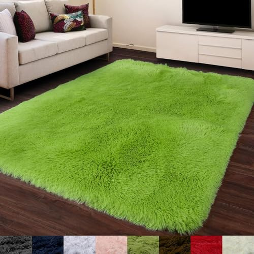 Lime Green Rug for Bedroom 1.5 x 2.8 m (5x9ft) Fluffy Rug for Living Room Furry Rug for Kids Room Shaggy Throw for Kids Room Fluffy Plush Rug,
