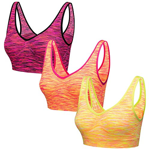 Blu Apparel Lot de 9 Soutiens-Gorge Extensibles Confortables sans Coutures - sans Coussinets - sans Armatures, Rose poudré/Orange/Jaune, M