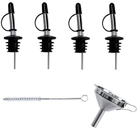 4 boquillas de aceite de oliva, vertedores clásicos de botella de acero inoxidable, boquilla cónica, adecuada para boca de botella de aproximadamente 3/4 pulgadas, dispensador de aceite de oliva con