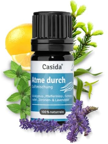 Casida Atme durch Duftmischung ätherische Öle mit Eukalyptusöl, Pfefferminzöl, Fichtennadelöl, Zitronenöl, Lavendelöl- befreit die Atemwege - 5 ml - Aus der Apotheke