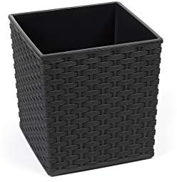 MultiProject Quadrat Blumentopf Rattan Optik aus Kunststoff 4 Größen 5 Farben (25 cm x 25 cm/Höhe 26 cm, Schwarz)
